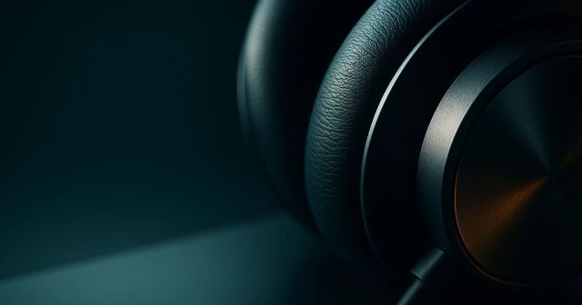 Portátil plateado conectado a auriculares sobre una mesa blanca